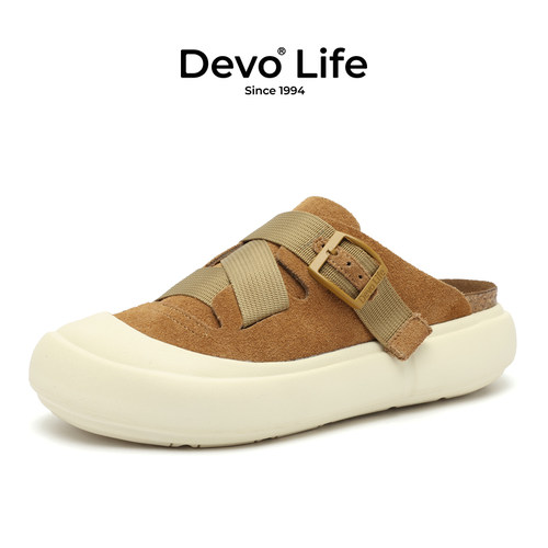 Devo/的沃增高厚底软木拖鞋包头女休闲勃肯半包24088
