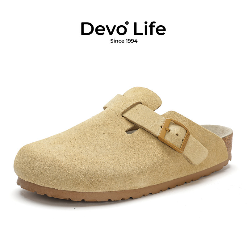 Devo/的沃Devo软木拖鞋女包头鞋休闲情侣半拖真皮勃肯鞋3624