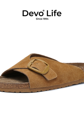 Devo/的沃软木拖鞋女休闲百搭防滑一字平底时尚凉拖勃肯鞋24076