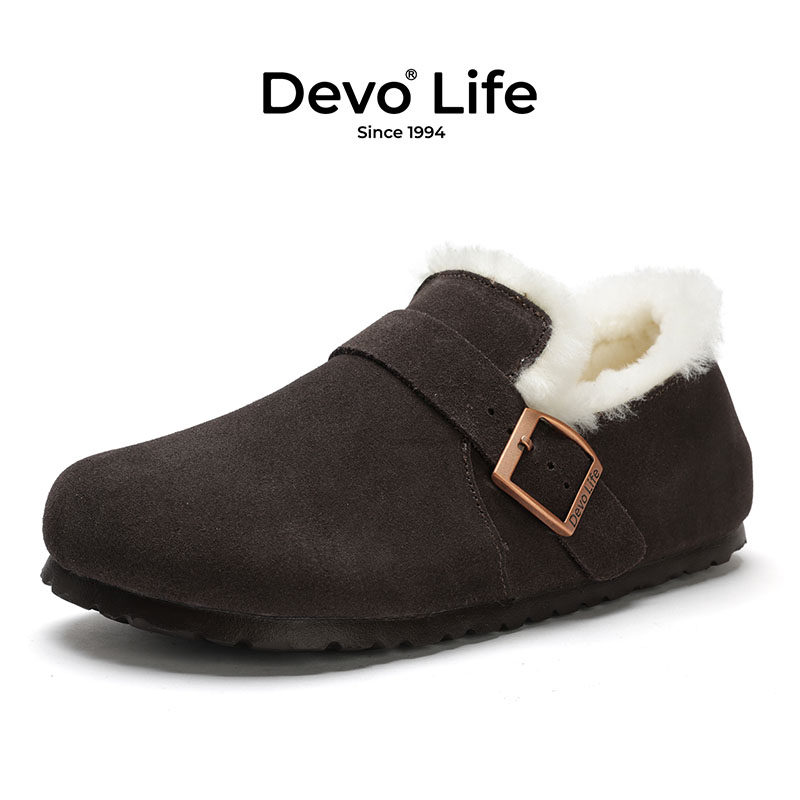 Devo/的沃软木鞋全包博肯鞋男女加绒保暖毛毛鞋冬季休闲鞋56159