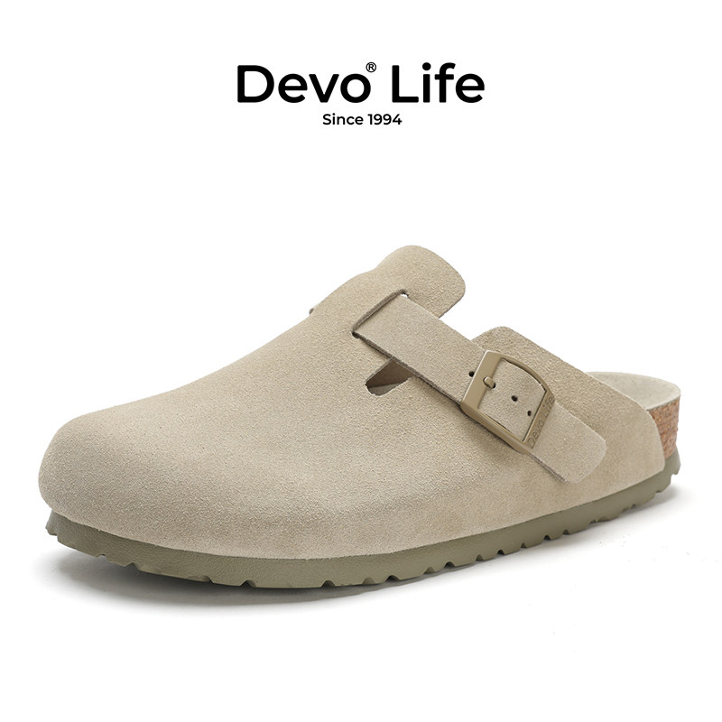 Devo的沃软木真皮包头勃肯鞋图片