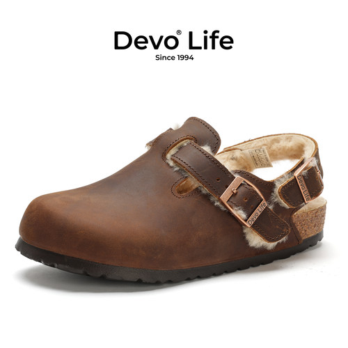 Devo/的沃加绒保暖包头鞋秋冬款