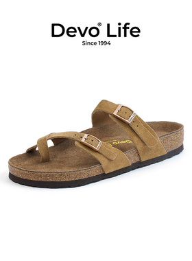 Devo/的沃软木拖鞋女休闲夹脚夹趾套趾夏季外穿复古平底凉拖26291