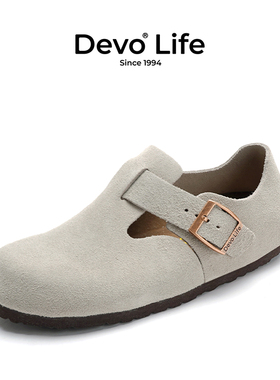 Devo/的沃软木鞋女休闲学生全包真皮复古文艺时尚一脚蹬单鞋66008