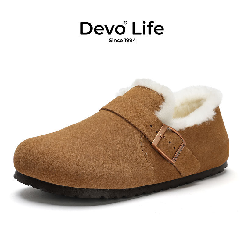 Devo/的沃软木鞋全包博肯鞋男女加绒保暖毛毛鞋冬季休闲鞋56159