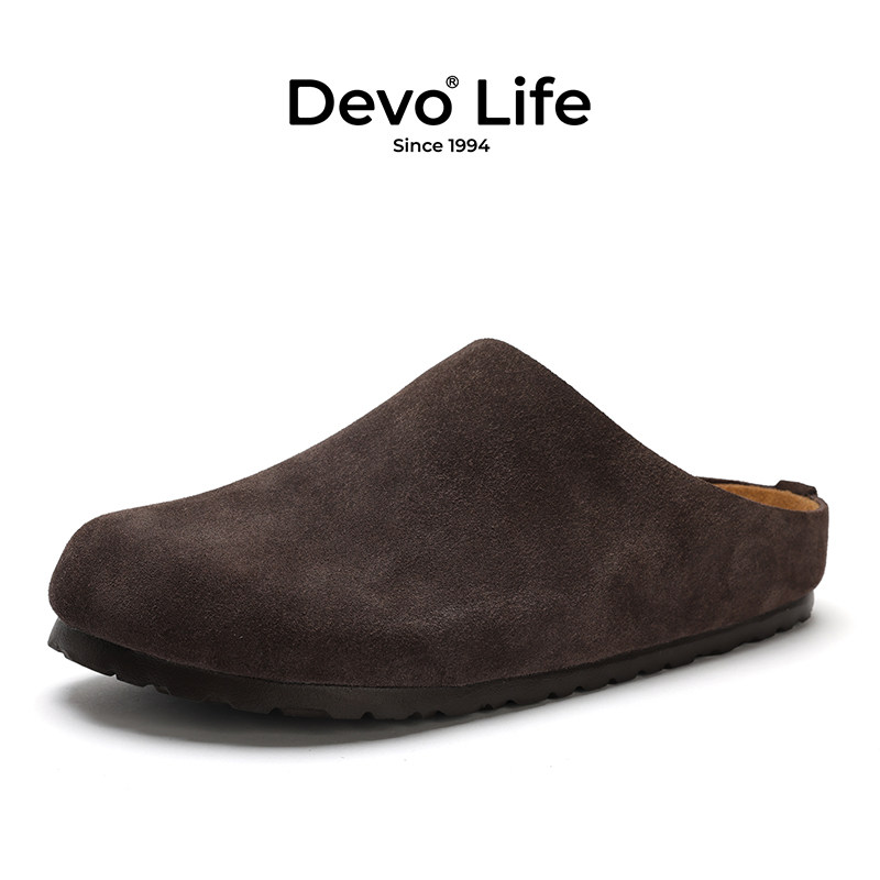 Devo/的沃勃肯鞋外穿懒人一脚蹬包头半拖鞋休闲情侣软木鞋26001