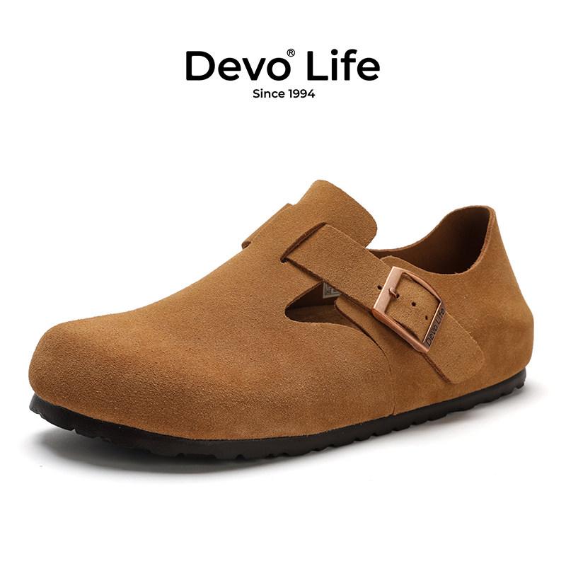 Devo/的沃软木鞋女休闲学生全包真皮复古文艺时尚一脚蹬单鞋67008