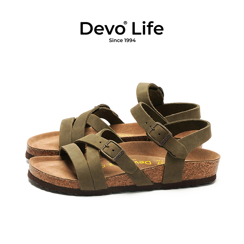 Devo/的沃软木凉鞋女休闲平底时尚防滑罗马日系复古文艺女鞋56