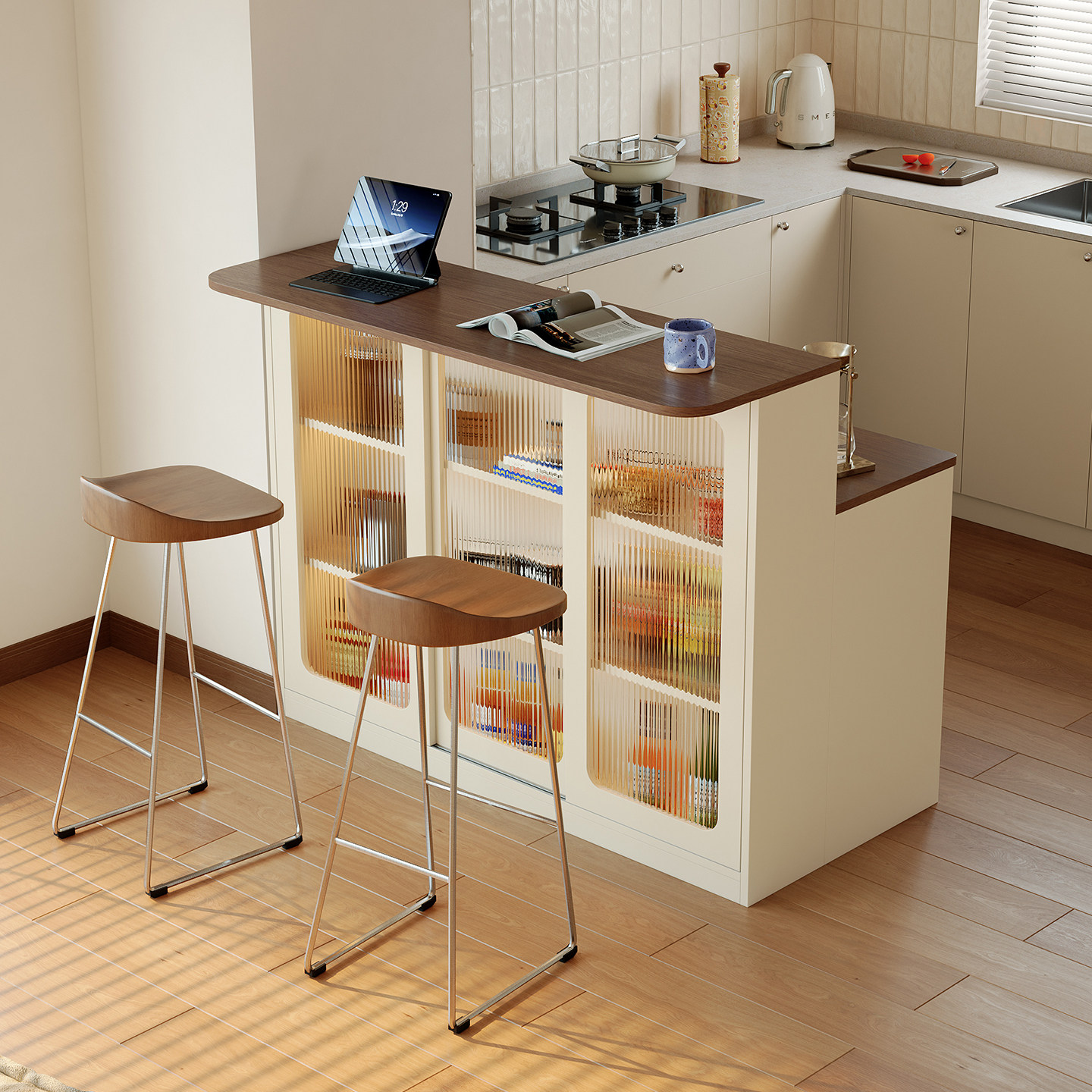 奶油风2025新款小户型高级开放式岛台餐桌一体餐边柜多功能吧台柜,住宅家具,岛台餐桌,淘宝优惠券,粉丝福利购,淘宝优惠卷