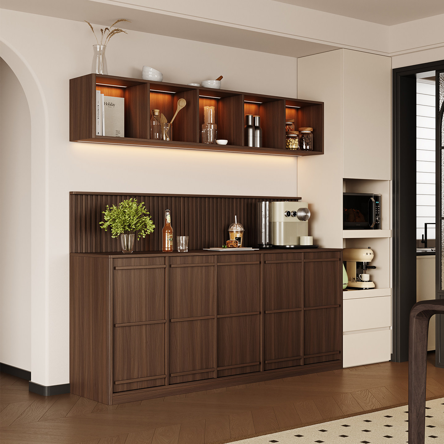 复古风骨骼线组合餐边柜家用一体格栅餐厅边柜储物柜定制收纳柜子,住宅家具,餐边柜,淘宝优惠券,粉丝福利购,淘宝优惠卷