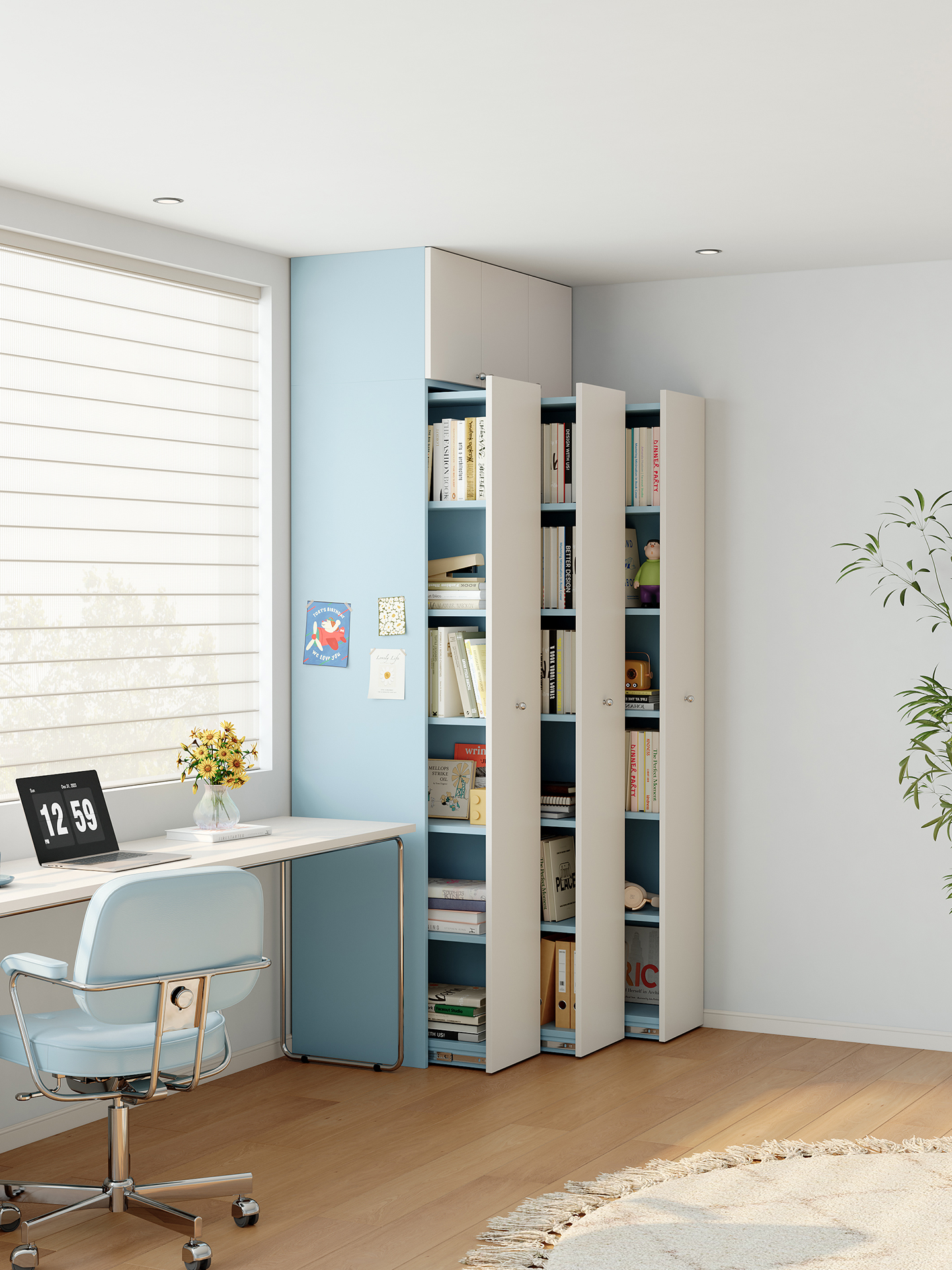 儿童房落地式侧拉式书架小公寓男孩书柜定制超窄大容量组合书柜