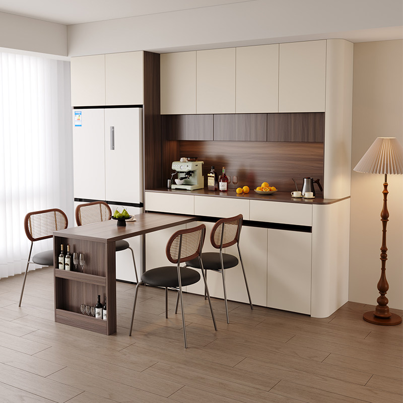 奶油中古风内嵌冰箱餐边柜可旋转隐藏式岛台餐桌圆弧靠墙收纳柜子,住宅家具,餐边柜,淘宝优惠券,粉丝福利购,淘宝优惠卷