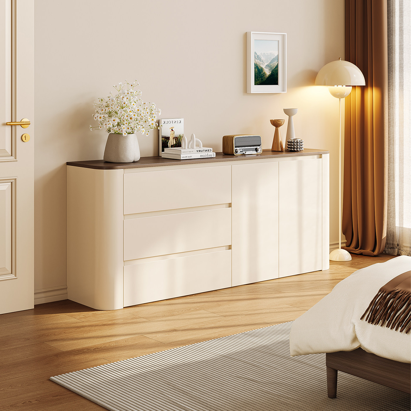 奶油中古风卧室家用斗柜一体床尾柜圆弧边柜定制抽屉柜客厅收纳柜,住宅家具,斗柜,淘宝优惠券,粉丝福利购,淘宝优惠卷