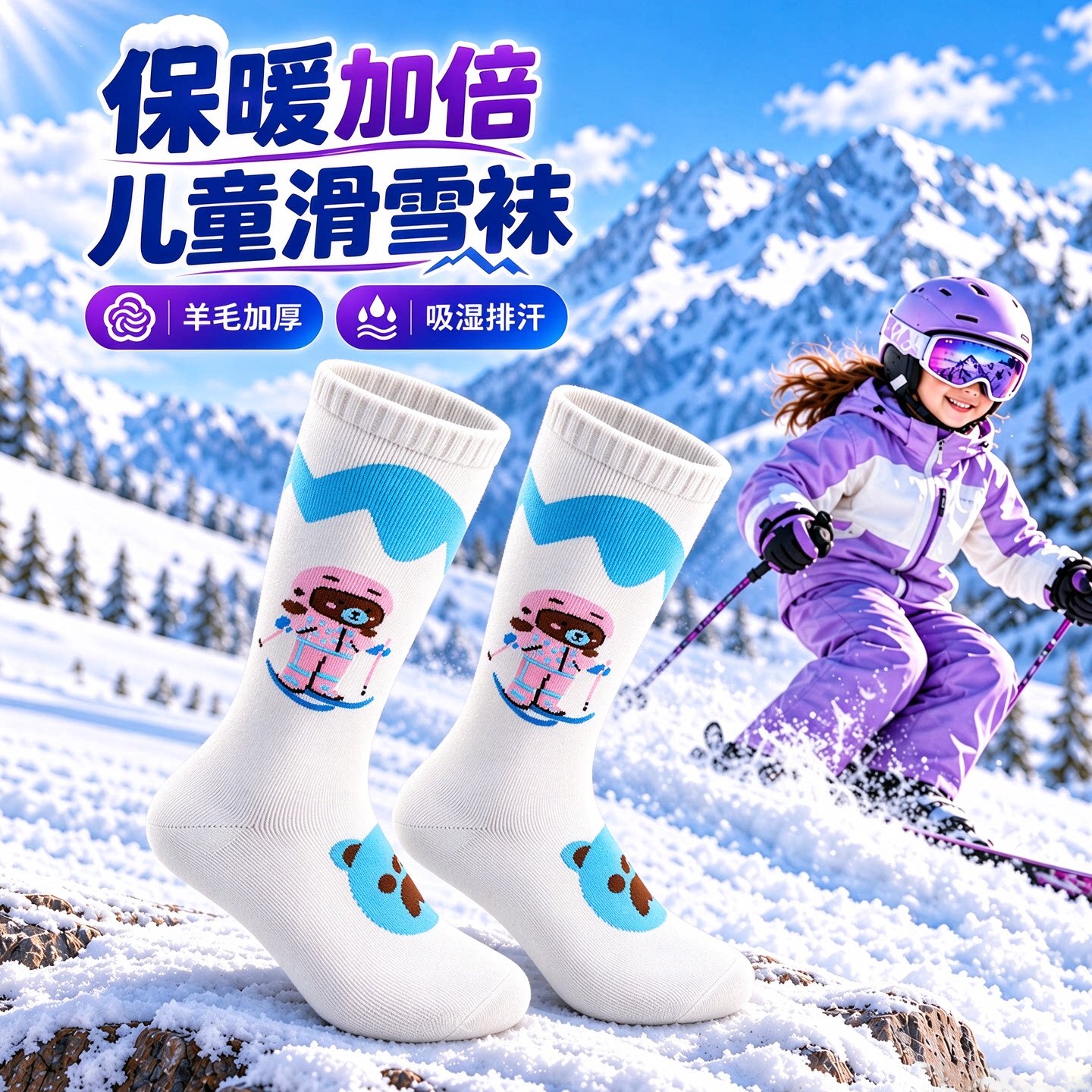 儿童滑雪袜美利奴羊毛袜加厚专业