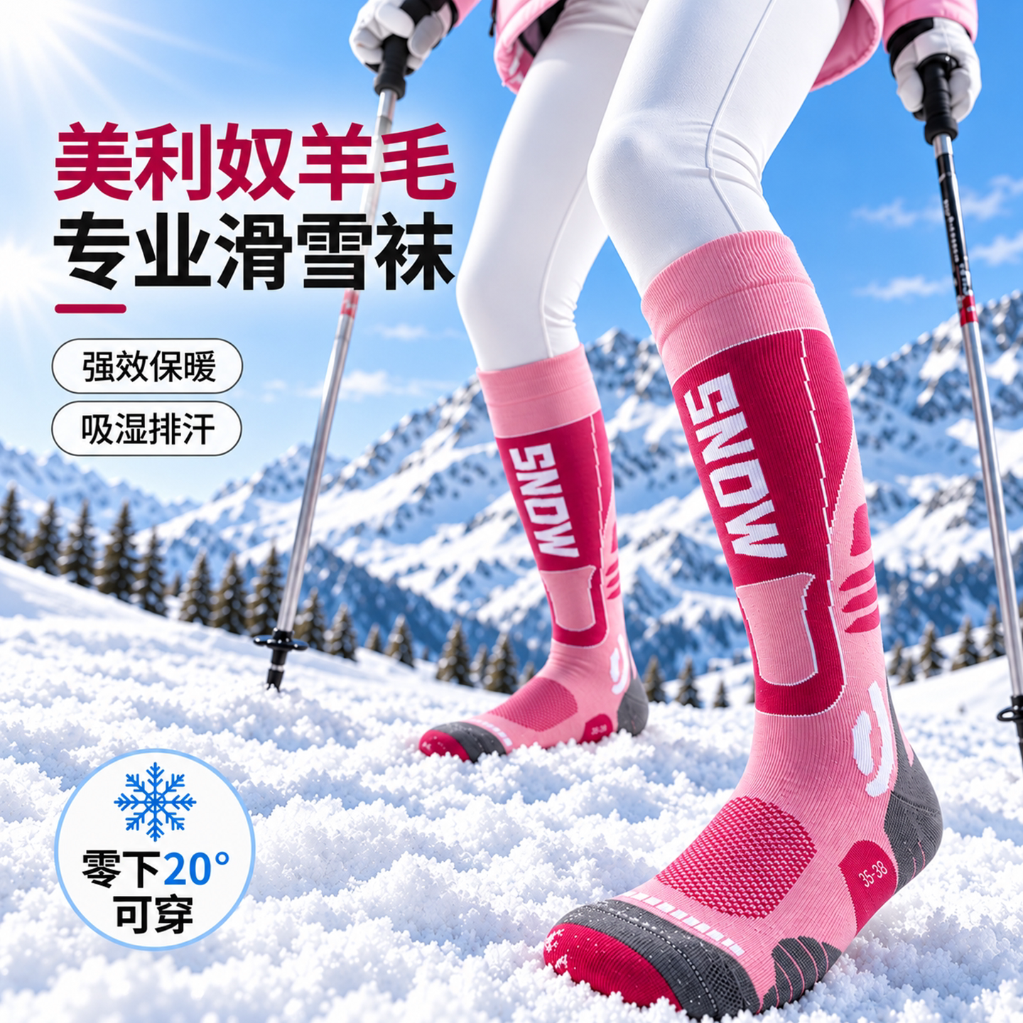 专业滑雪袜女美利奴羊毛袜加厚