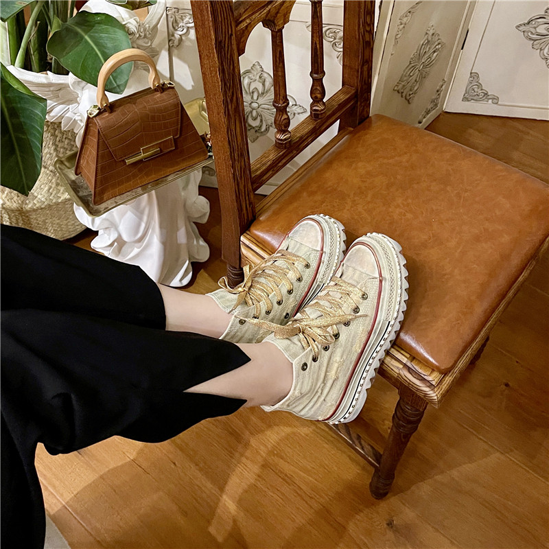 YYZJIANS女鞋高级铆钉高帮帆布平底休闲鞋（商场同款）YY81213712