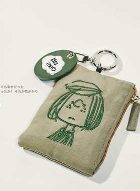 FS房日系卡通刺绣军绿色拉链零钱多功能公交卡耳机钥匙包
