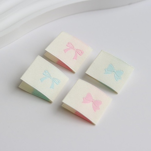 粉蓝马卡龙色蝴蝶结织标布标大肠圈手工装 饰标签缝纫娃衣辅料织唛