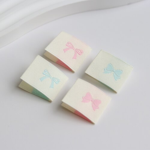 粉蓝马卡龙色蝴蝶结织标布标大肠圈手工装饰标签缝纫娃衣辅料织唛