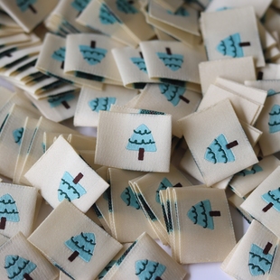 森林小松鼠小树发圈对折大肠圈布标辅料手帐标签织唛标定制现货