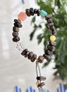 天然沉香木 白水晶多宝手串DIY小众设计白水晶手链