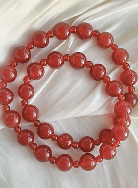 明星同款 某妍 同款 天然红玛瑙两圈手链 女款玛瑙手链