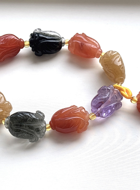 天然水晶多宝白菜手串女款手链紫水晶绿幽灵 兔毛多宝手链