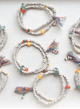 天然新月菩提两圈多宝手链 小珠子星月 蜜蜡 松石手串配饰