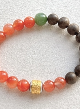 天然南红玛瑙碧玉沉香木多宝手链女款单圈手串时尚百搭饰品礼物