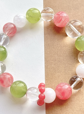 天然白水晶 白幽灵 蔷薇石 多宝手串手链