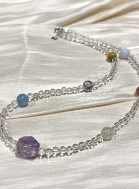 天然水晶多宝项链女款多色多宝水晶项链朱珠同款项链