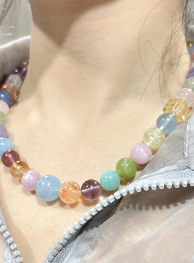 天然水晶多宝项链女款多色多宝水晶项链朱珠同款项链