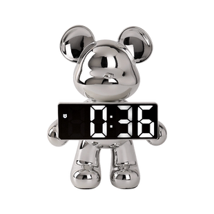 创意暴力熊led闹钟摆件客厅玄关电视柜床头柜装饰品轻奢高档家居