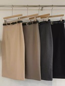 新款 显瘦通勤女装 西装 面料高腰半身裙包臀中裙配腰带时尚