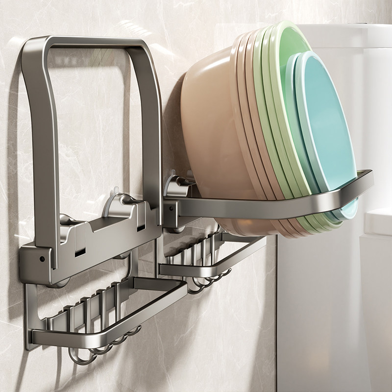 吸盘脸盆架壁挂免打孔浴室卫生间盆子收纳架面盆脚盆浴盆置物架子