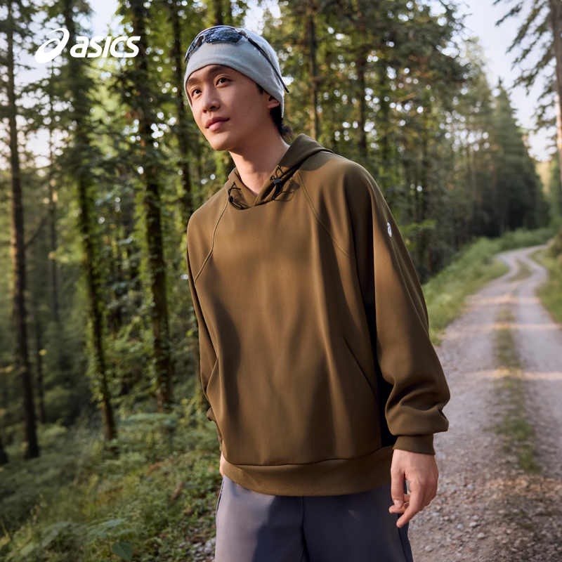ASICS亚瑟士新款男式运动抓绒连帽衫舒适保暖套头连帽时尚卫衣
