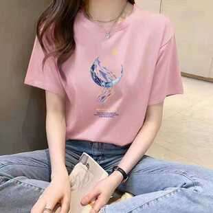女版星空海豚新款纯棉短袖女款彩色T恤舒适透气小个子穿搭遮2024