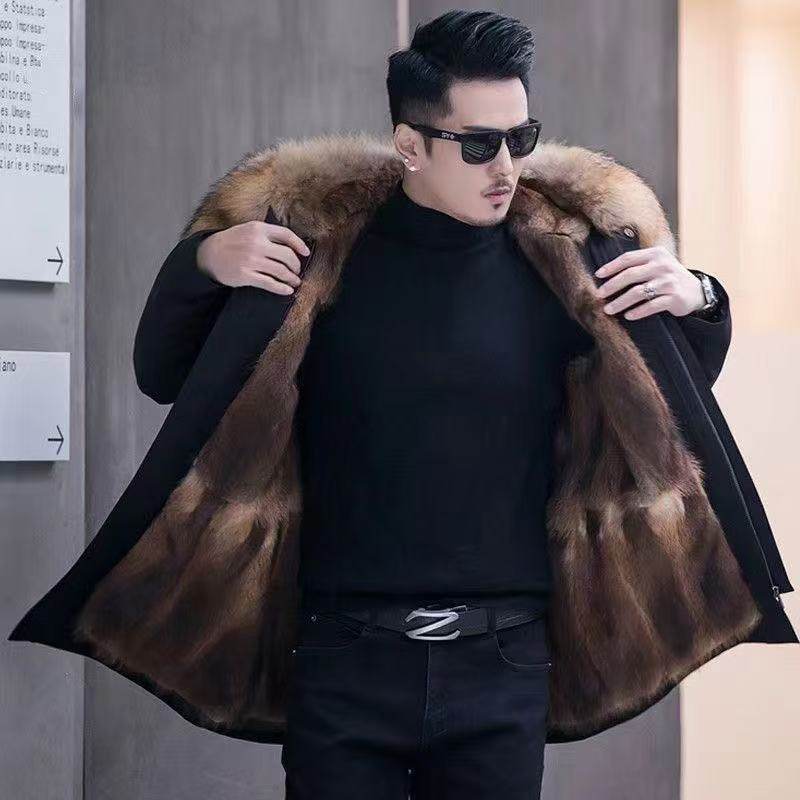 男士中款派克服 整貂内胆可拆卸毛领 冬季真皮新款皮草外套男款