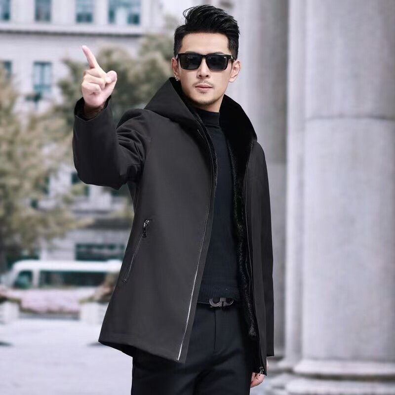 尼克服水貂毛外套派克服 皮毛一体内胆中长款保暖皮草外套可两穿