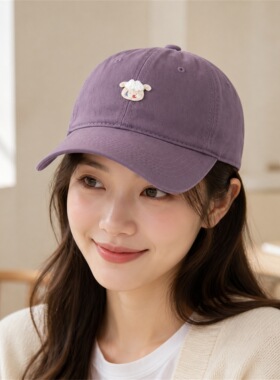 韩系小羊装饰棒球帽女紫色可爱鸭舌帽2026新款休闲弯檐帽男女同款