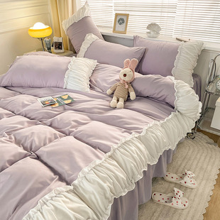 ins韩式少女心公主风床上四件套床裙款水洗棉宿舍床单被套三件套4