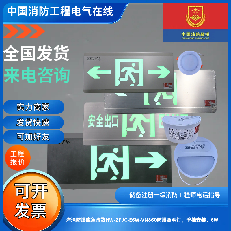 海湾防爆应急疏散HW-ZFJC-E6W-VN860防爆照明灯，壁挂安装，6W