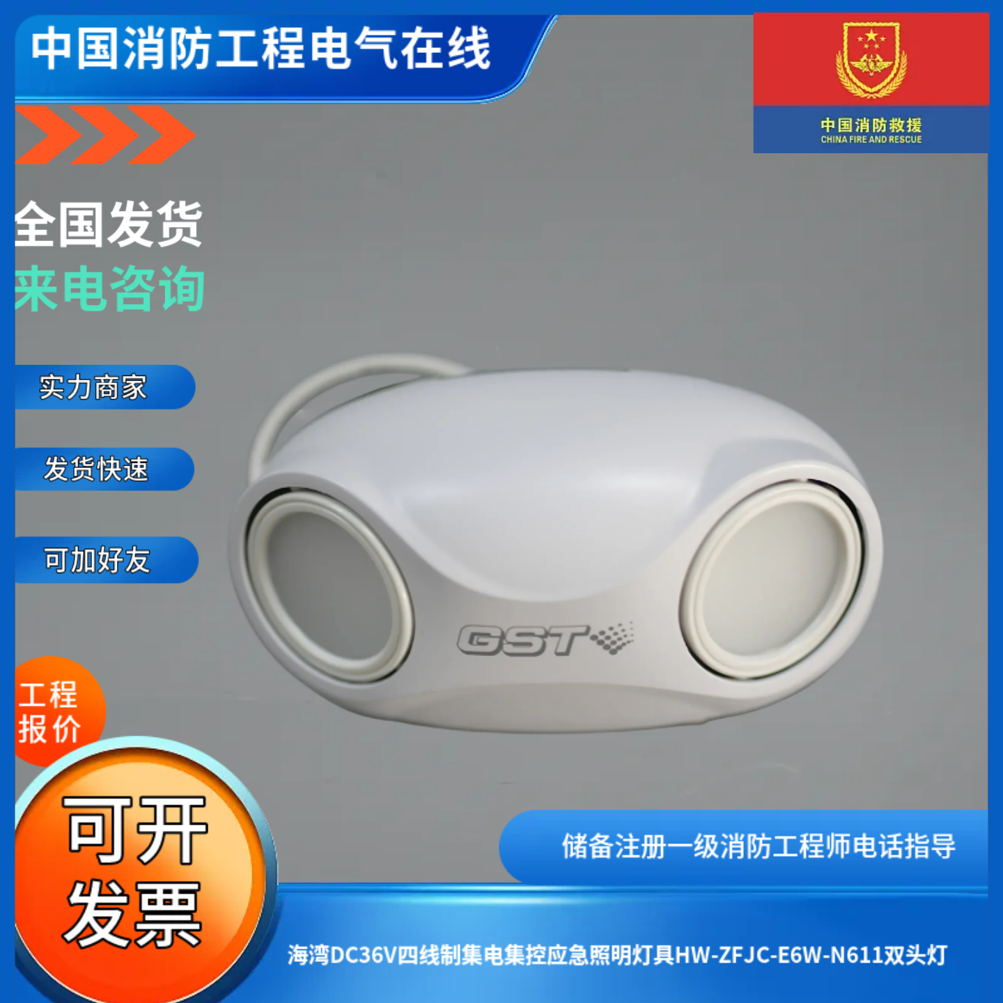 海湾老款36V四线集电集控应急照明灯HW-ZFJC-E6W-N611猫眼双头灯