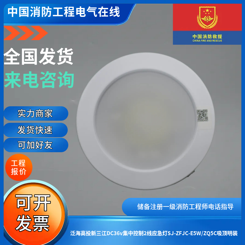泛海高投新三江DC36v集中控制2线应急灯SJ-ZFJC-E5W/ZQ5C吸顶明装