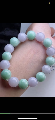 13.5mm,水润   紫罗兰淡绿双彩手链 天然翡翠A货，uok6929-102