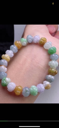 10.1mm,水润   三彩莲花手串天然翡翠A货，slv6928-102