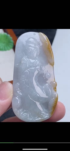 69-35.9-8mm,水润  黄翡巧雕观音吊坠，天然翡翠A货aaa6727七
