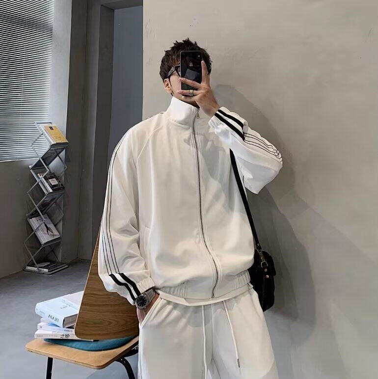 运动服男生韩版休闲运动三杠套装宽松百搭春秋季潮流两件套潮流款