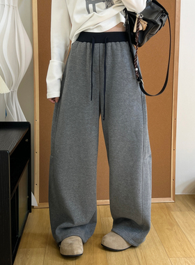 加绒运动卫裤女冬季休闲百搭高腰撞色加厚保暖直筒束脚两穿弯刀裤