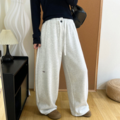 可收口阔腿束脚两穿高腰卫裤 奥粒绒加厚字母刺绣抽绳弯刀裤 冬季 女